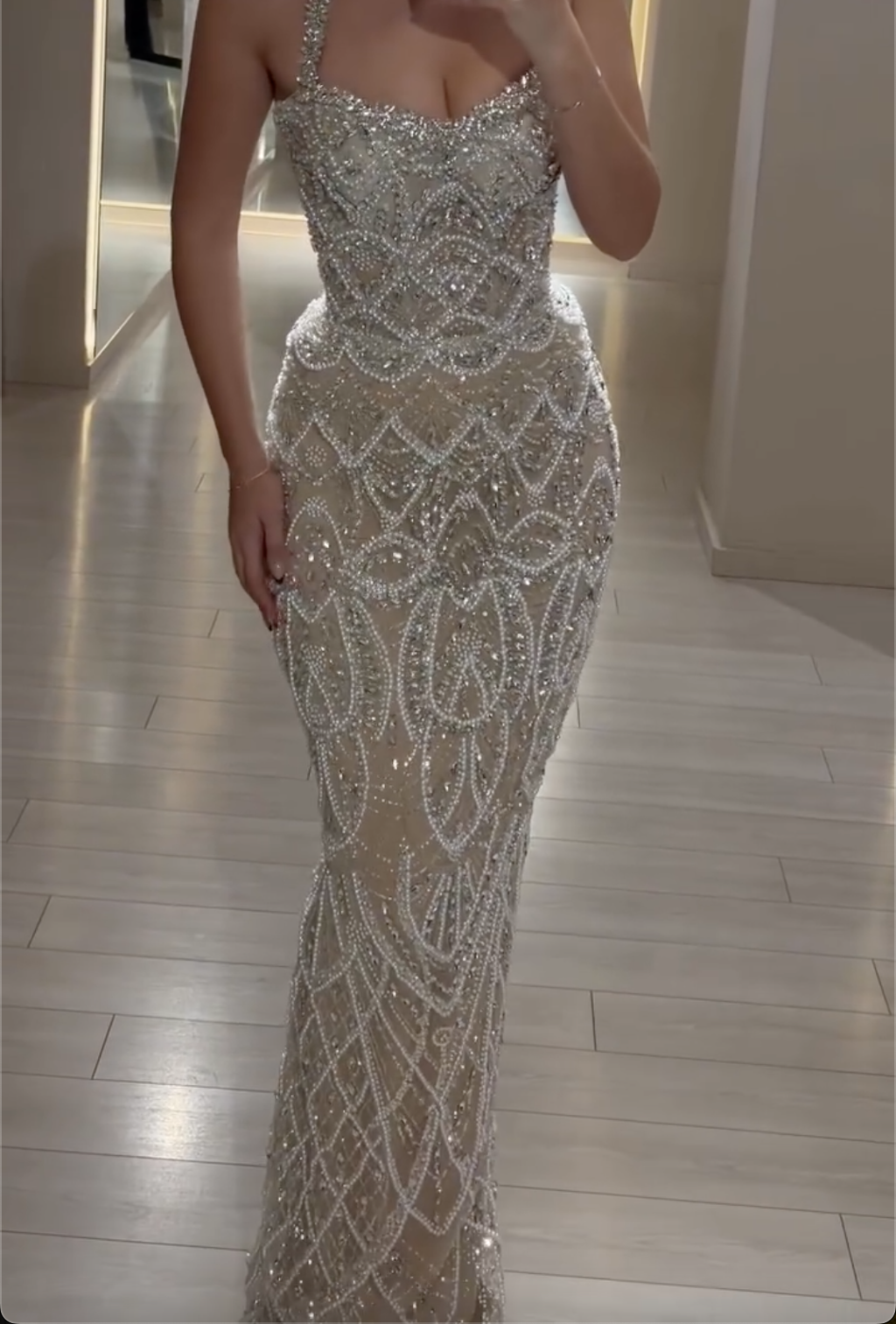 Silver Sparkly Evening Maxi Dress with Form-Fitting Mermaid Skirt