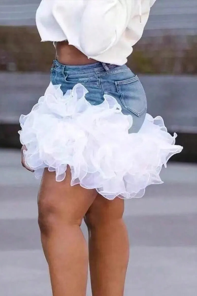 Women Fluffy Voluminous Sheer Organza Ruffle Micro Skirt