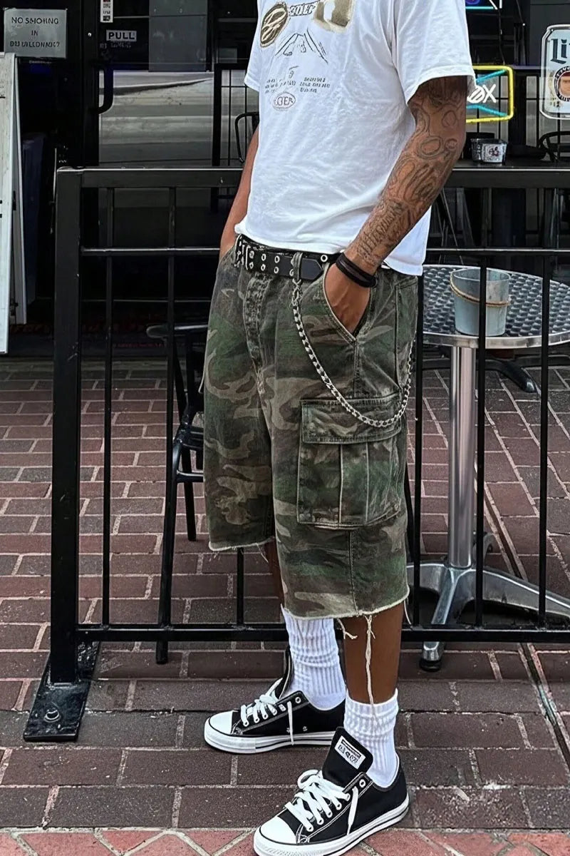 Men's Camo High Street Denim Capri Shorts