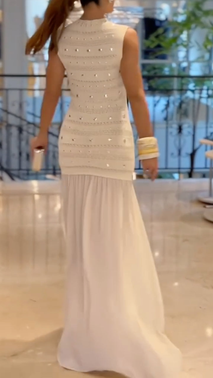 Sleeveless Knit Chiffon Maxi Dress