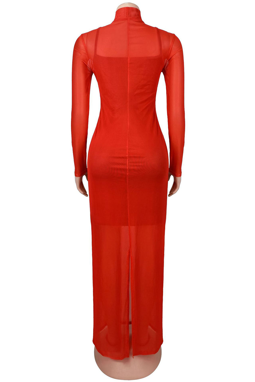 Mini Slip Dresses Hot Drilling Cover Ups Mesh Maxi Dresses 2pcs Set-Red