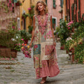 Women's Vintage Bohemian Floral And Rose Patchwork Linen Dress