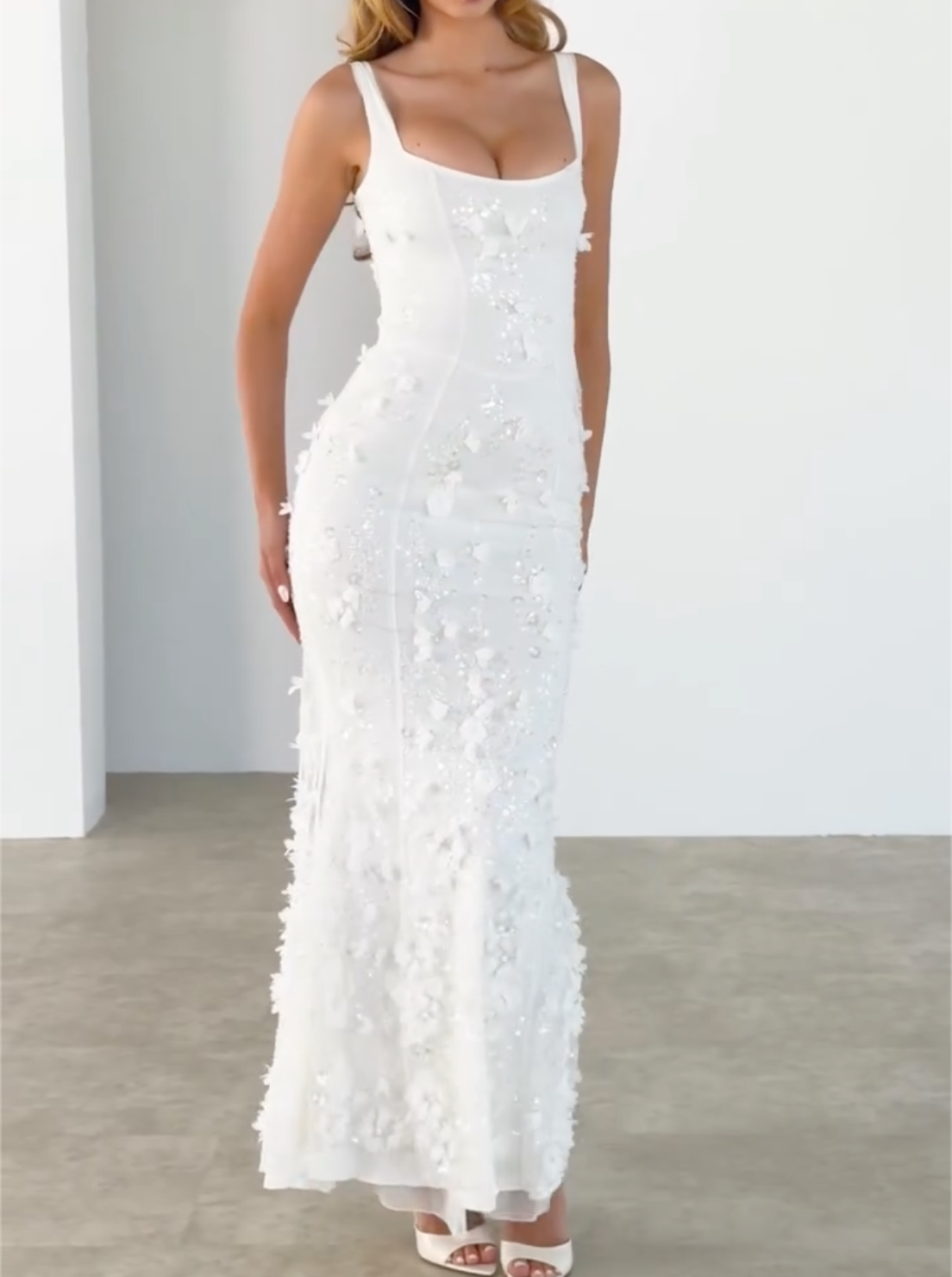 3-Color 3D Floral Corset Mermaid Maxi Dresses - Pink / White / Black Formal Evening Gowns