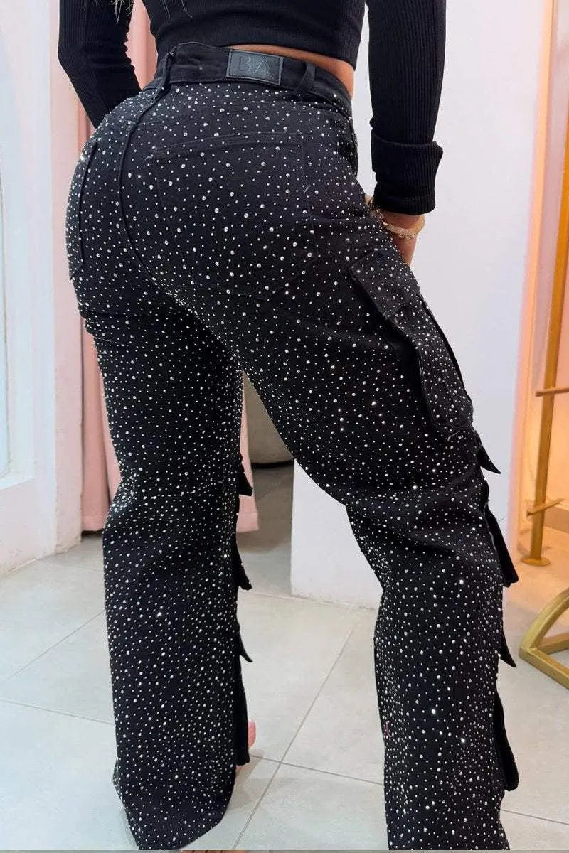 Women's Rhinestone Multi-pocket Work Jeans