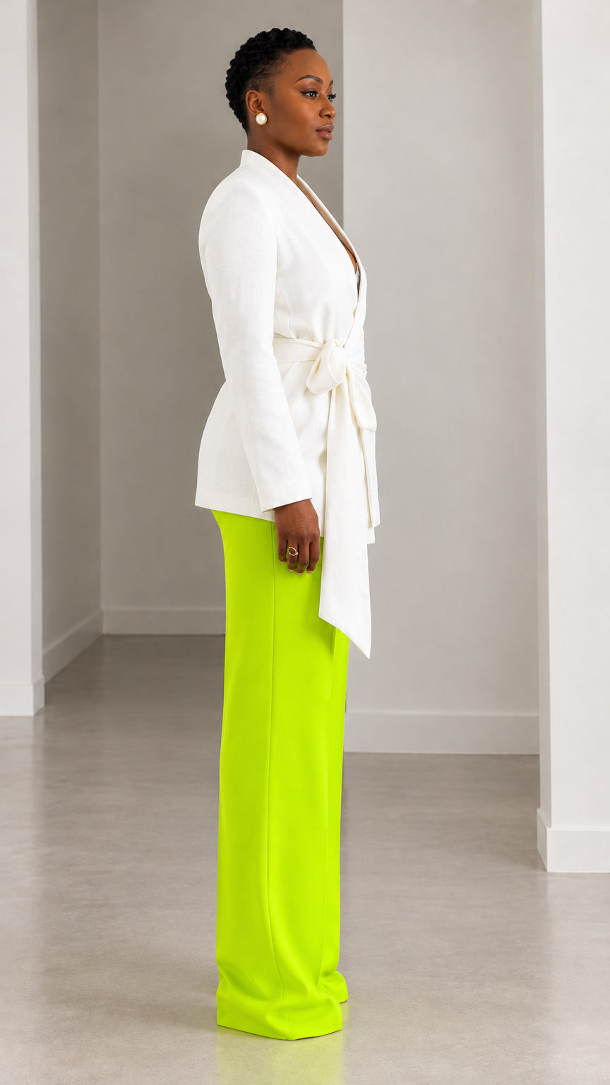 Women's Elegant Tie-Waist Wrap Blazer and Wide-Leg Trousers Two-Piece Suit Set