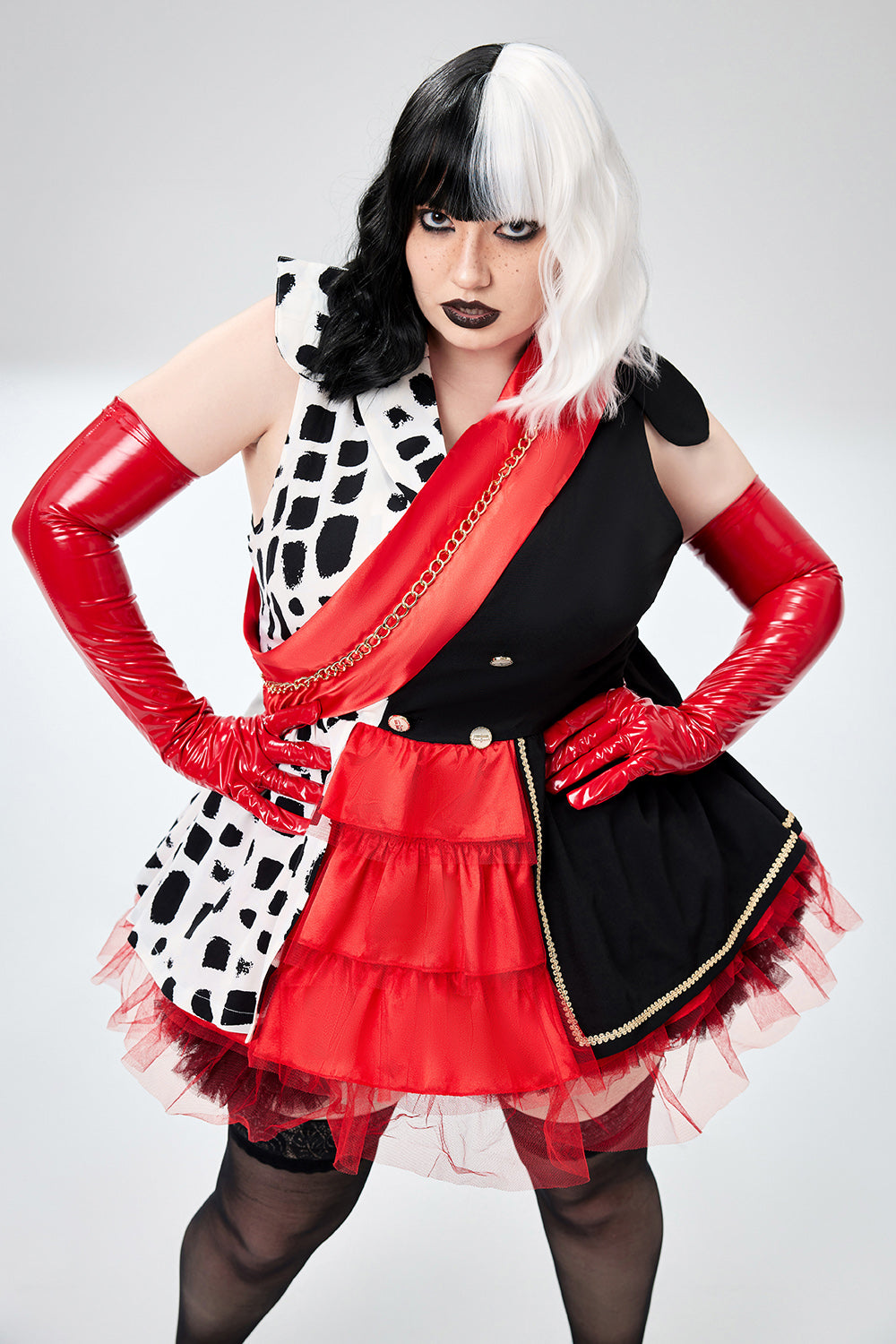 Halloween Costume Red Colorblock Tulle Mini Dress(Ships 24h)