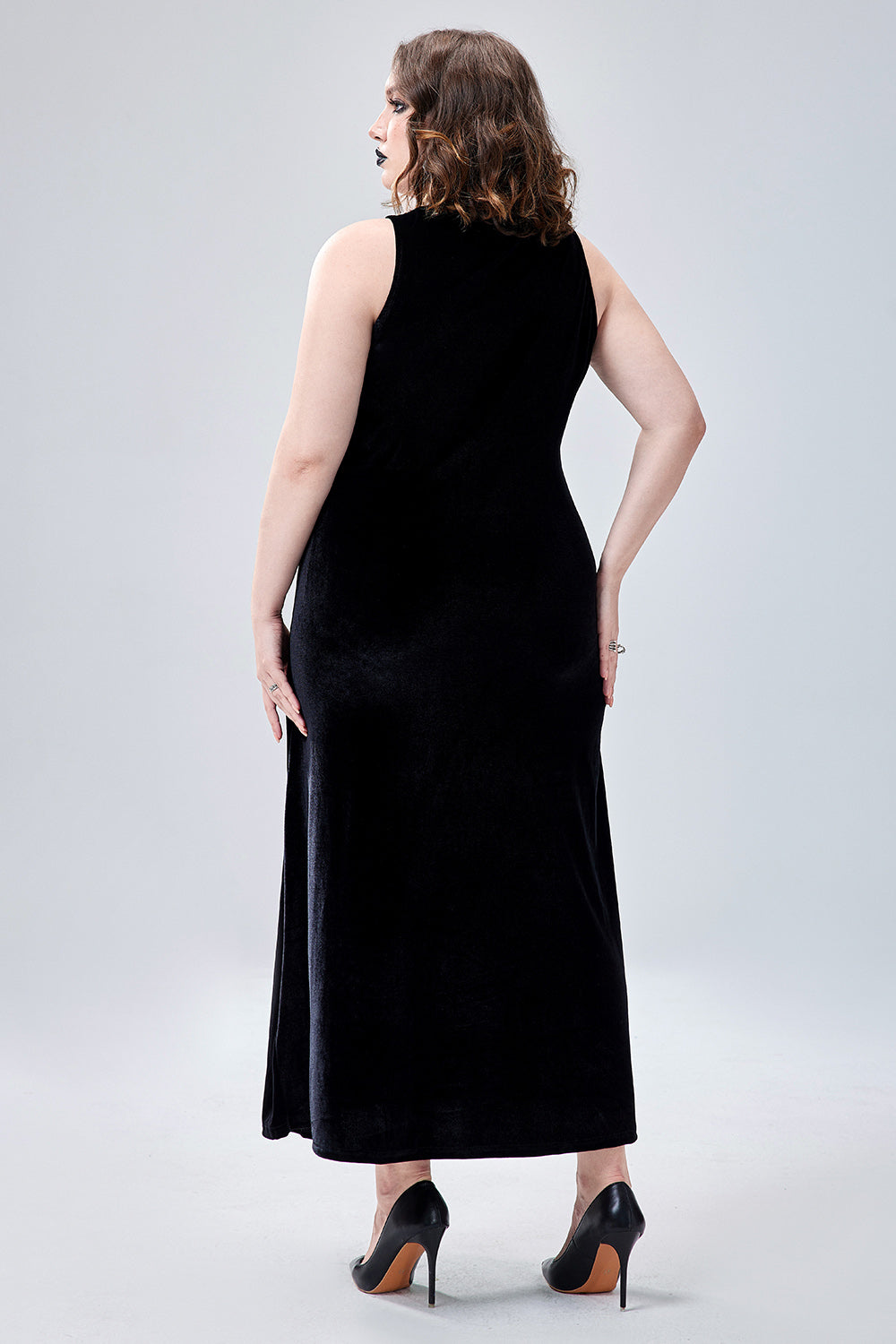 Halloween Costume 1920s Flapper Dress Gothic Square Collar Sleeveless High Split Velvet Midi Dress(Ships 24h)