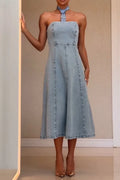 Women's Elegant A Line Hem Bustier Denim Dress