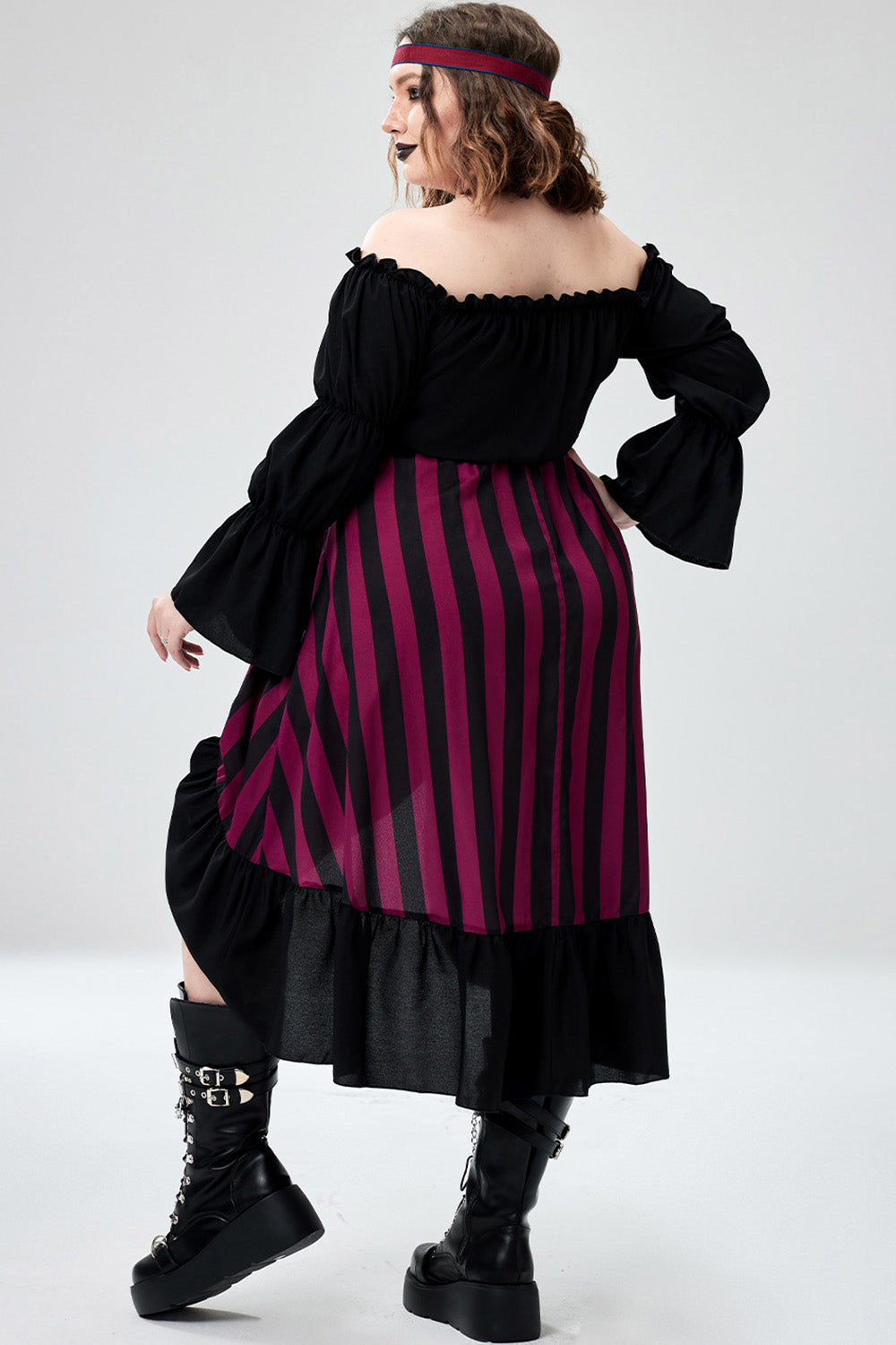 Halloween Costume Cosplay Black Off The Shoulder Lace Up Midi Dress(Ships 24h)