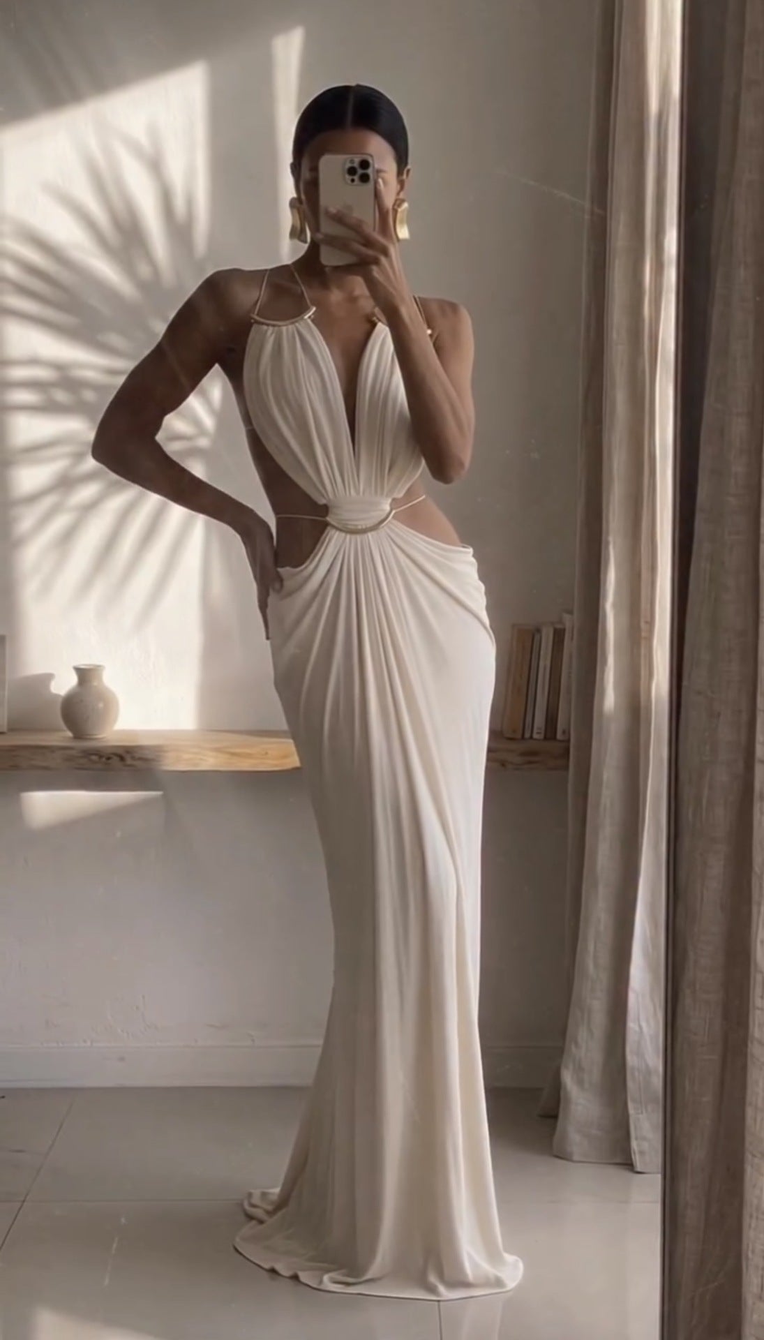 Glamorous Gold Ring Draped Cut-Out Resort Maxi Dress