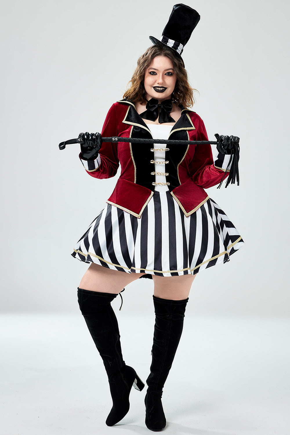 Halloween Costume Burgundy Velvet Mini Dress (With Hat And Bow Tie)(Ships 24h)