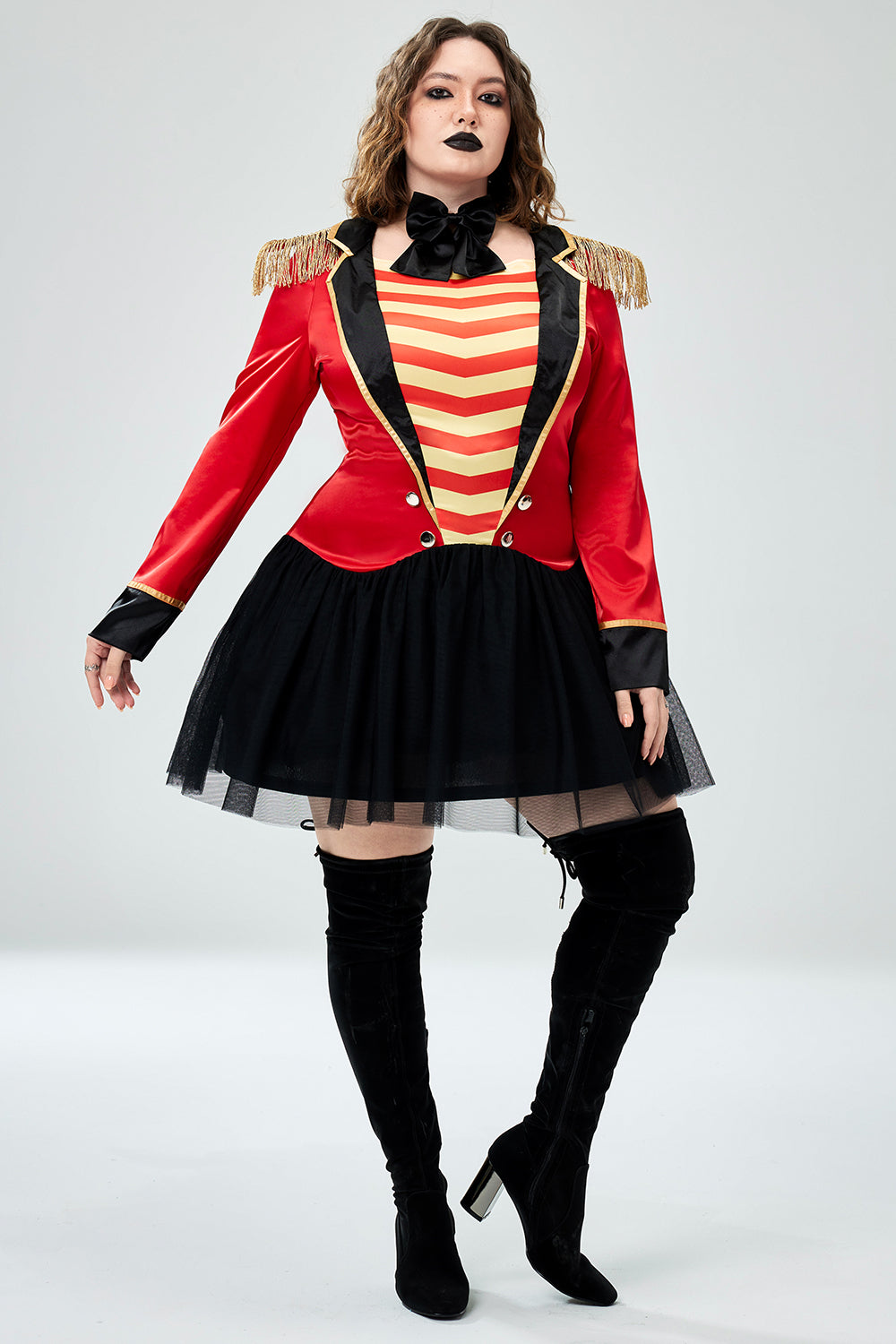 Halloween Costume Red Mesh Tulle Satin Mini Dress (With Bow Tie)(Ships 24h)