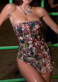 Multi-Color 3D Floral Beaded Strapless Mini Dress