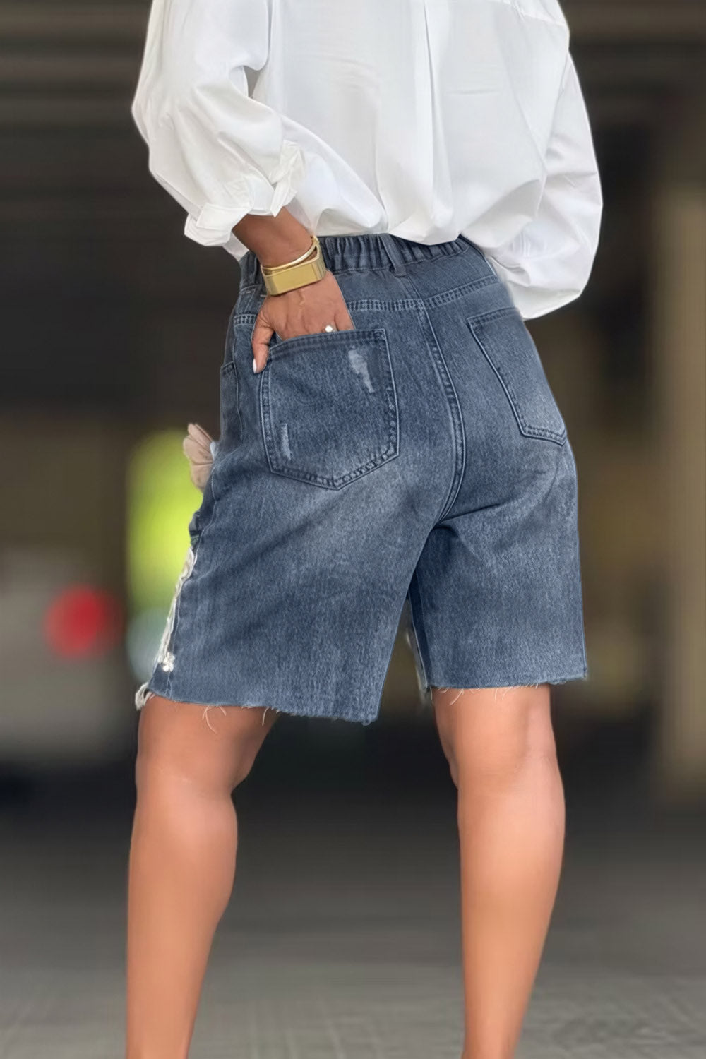 Plus Size Party Blue Ripped 3D Denim Jeans
