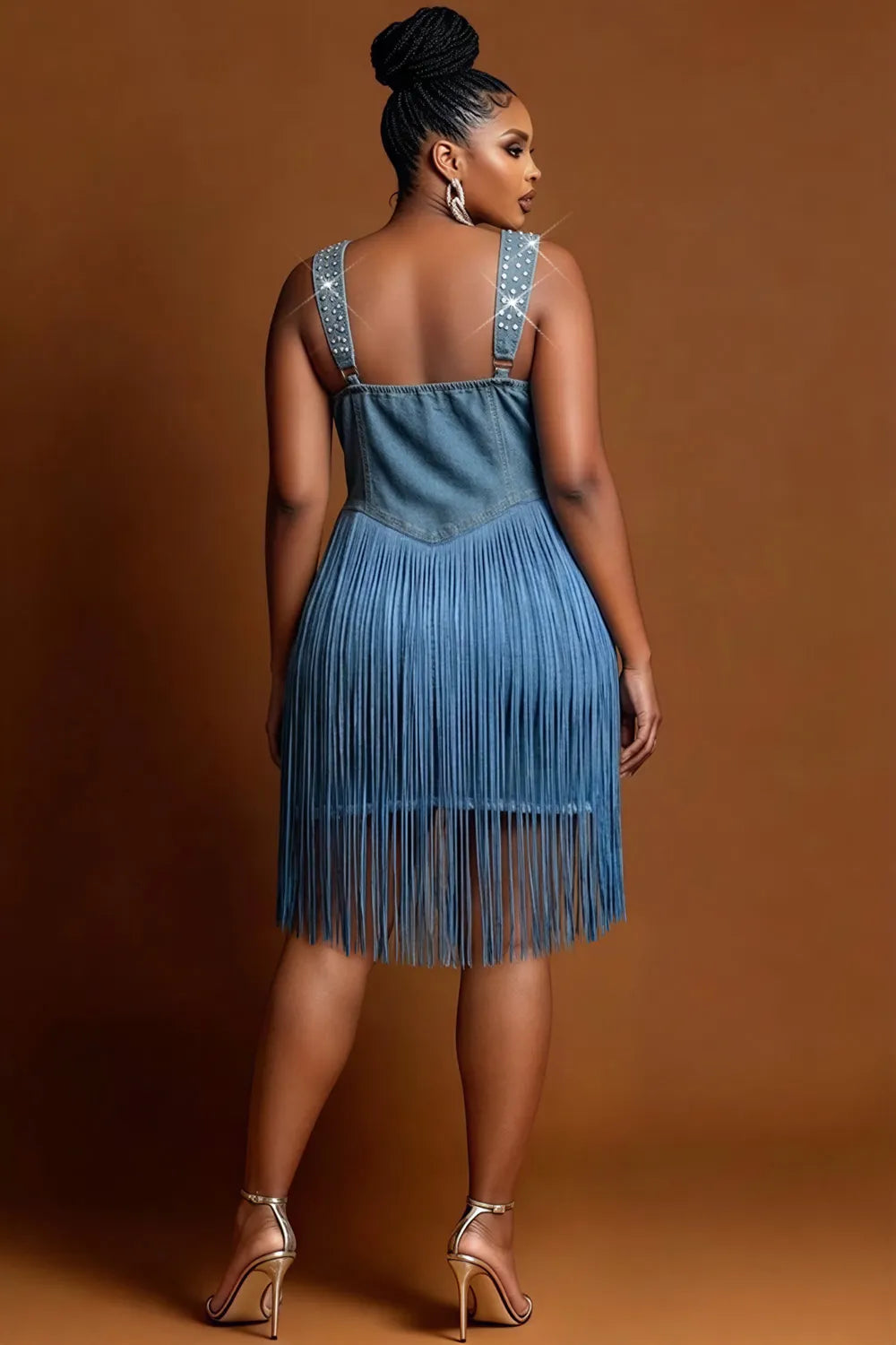 Xpluswear Design Plus Size Party Elegant Blue Square Neck Strappy Bodycon Denim Mini Dresses