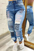 Distressed Skinny Jeans With Embroidered Lettering