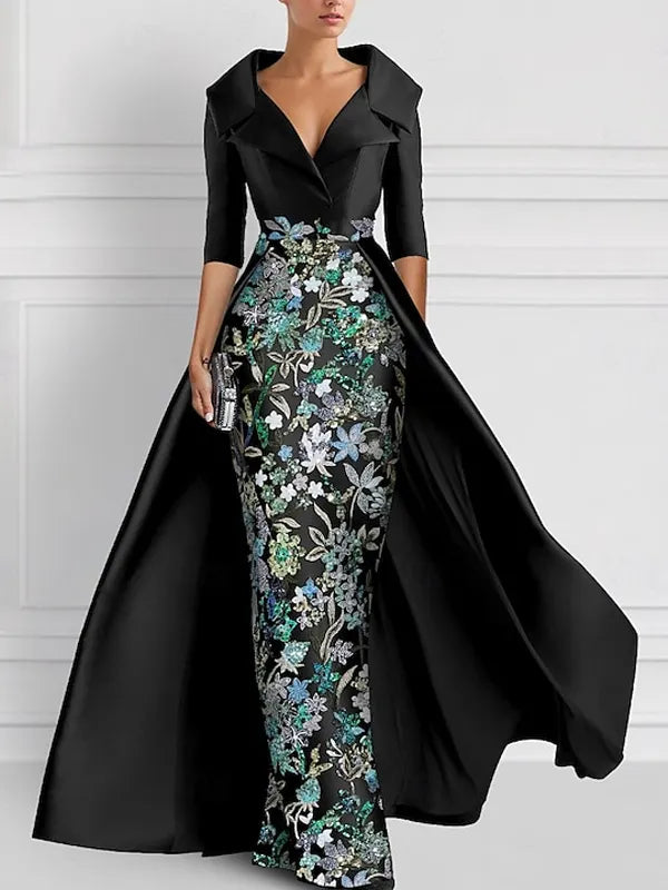 Sky Blue Floral Embellished Coat Gown – Elegant Formal Statement Dress