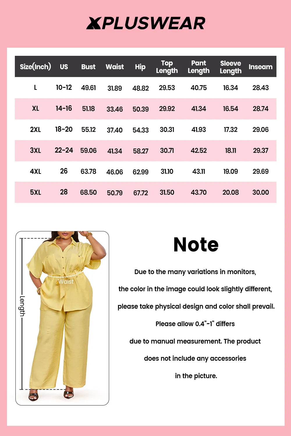 Plus Size Business Casual Casual Yellow Shirt Collar Short Sleeve Pocket Linen Two Piece Pant Sets