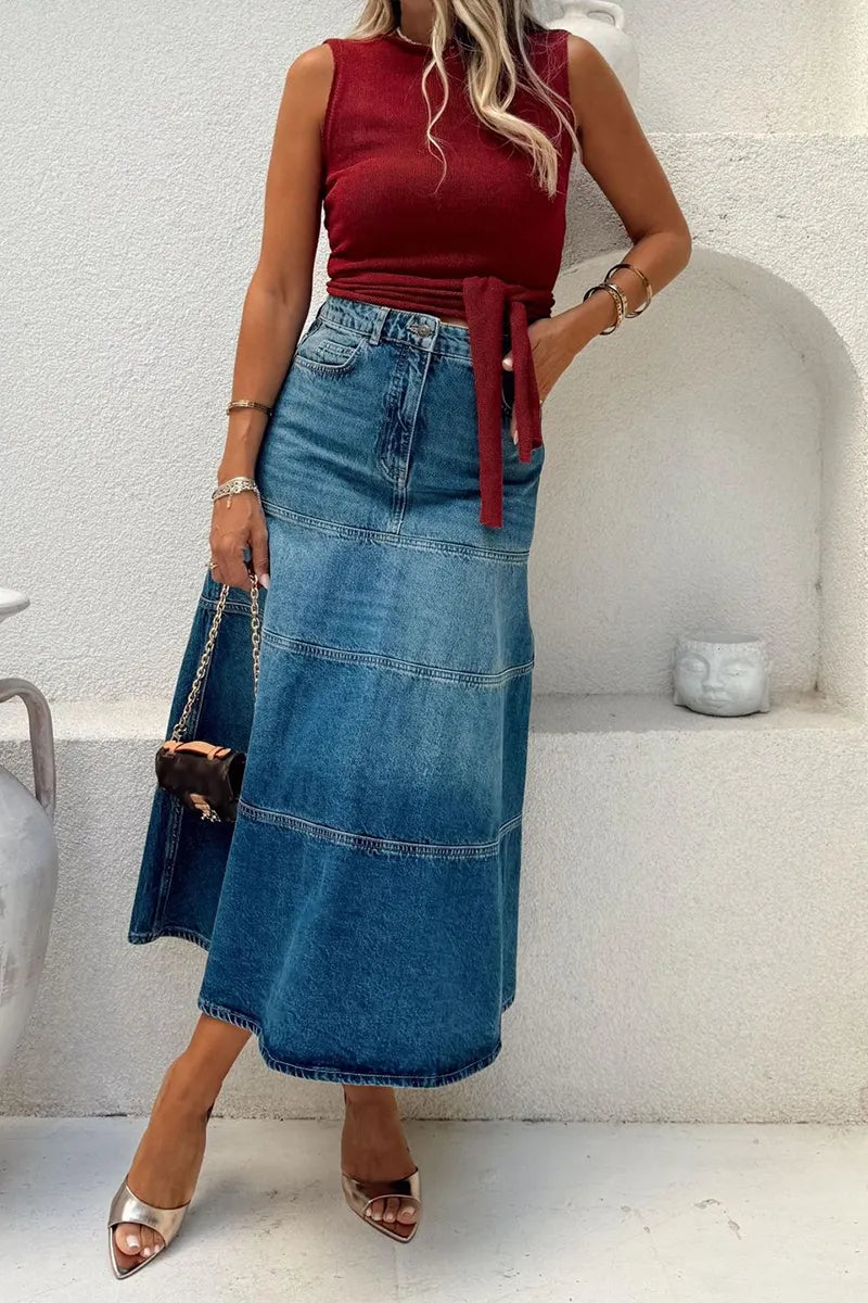 Women's Vintage High Waist A Line Casual Denim Skirt