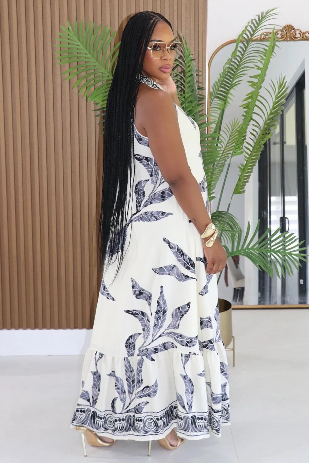 Floral V Neck Sleeveless Button Loose Fit Maxi Dresses-White [Pre Order]