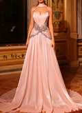 Blush Pink Strapless Beaded A-Line Maxi Dress