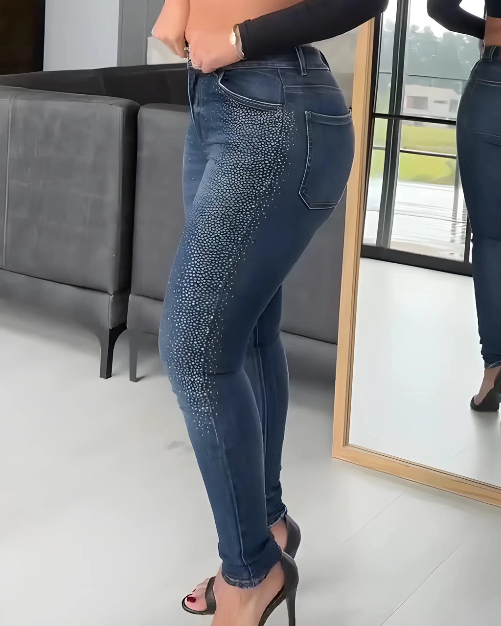 Women's Casual Rhinestone Skinny Jeans