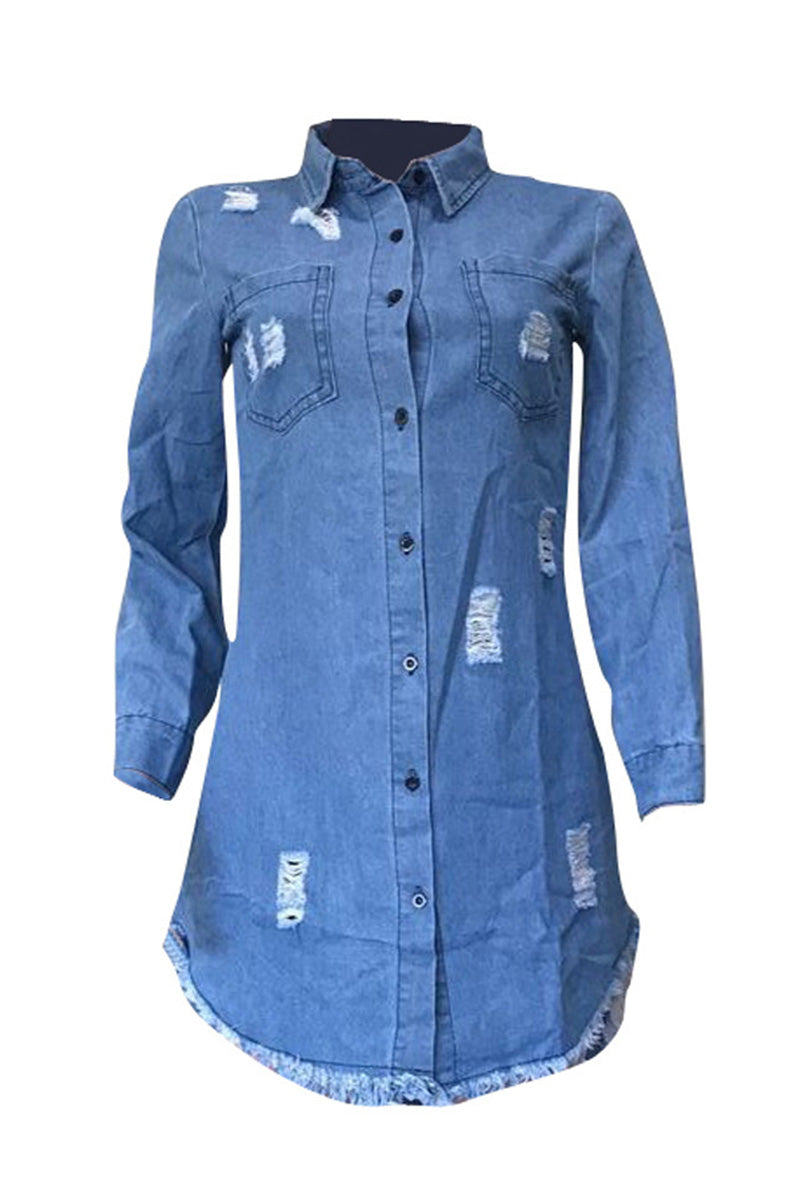 Ladies' Raw Hem Asymmetrical Denim Bodysuit