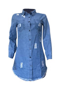 Ladies' Raw Hem Asymmetrical Denim Bodysuit