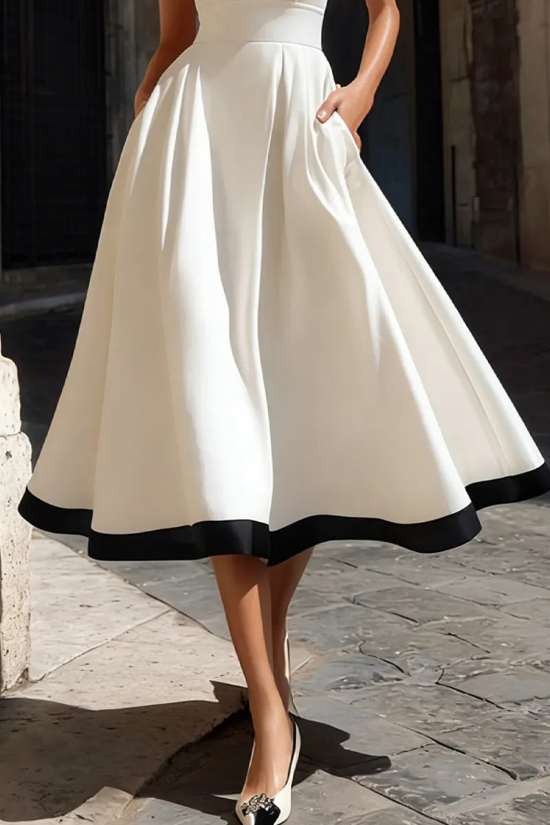 Ladies' Elegant Contrasting V-Neck Mid Length Dress