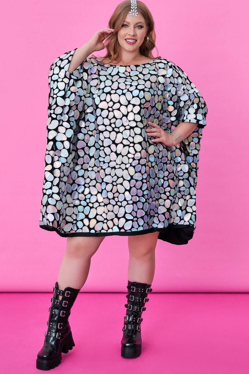 Party Batwing Sleeves Silver Laser Mirror Sequin Mini Dress