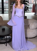 Lavender Purple Maxi Dress with Crystal Trim & Bell Sleeves