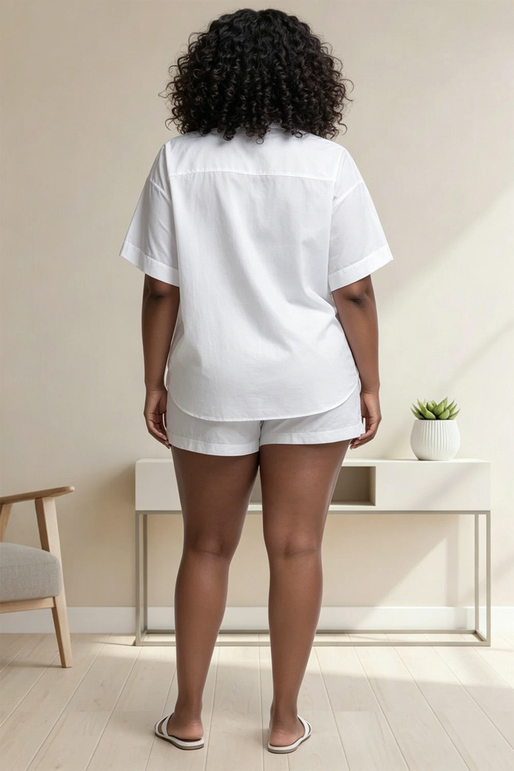 Vacation Casual White Shirt Collar Short Sleeve Cut Out Pocket Guipure Lace Two Piece Short Sets
