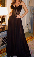 Black Sheer Mesh Corset Maxi Dress