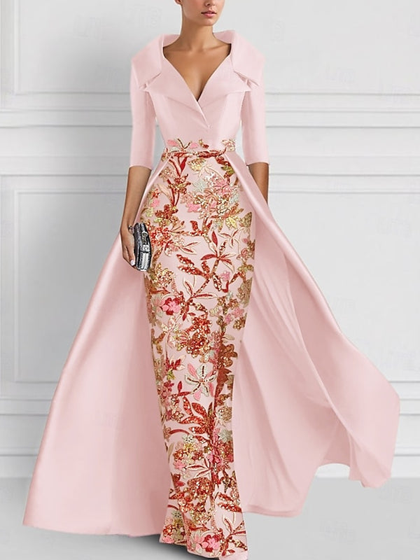 Sky Blue Floral Embellished Coat Gown – Elegant Formal Statement Dress