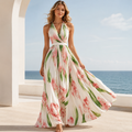 Tropical Bloom Halter Maxi Dress