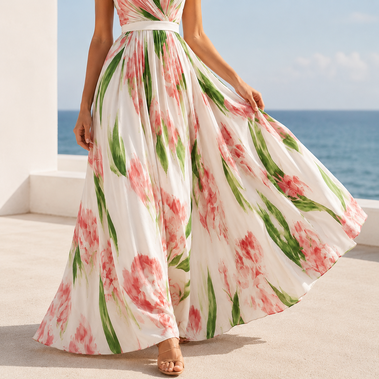 Tropical Bloom Halter Maxi Dress