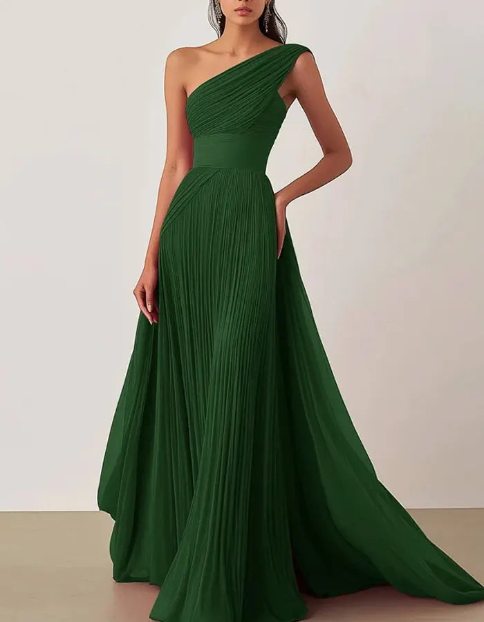 One Shoulder Solid Color Maxi Dress