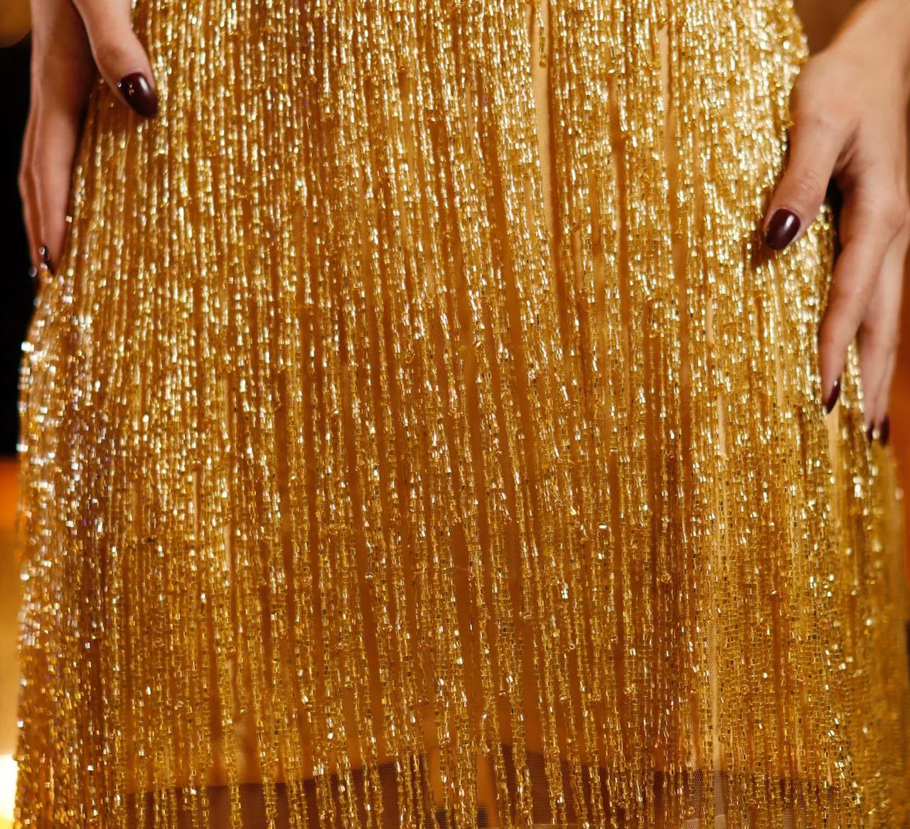 Gold Sequin Fringe Sleeveless Round Neck Party Mini Dress