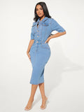 Women's Casual Slim Fit Stretch Denim Bodycon Dress