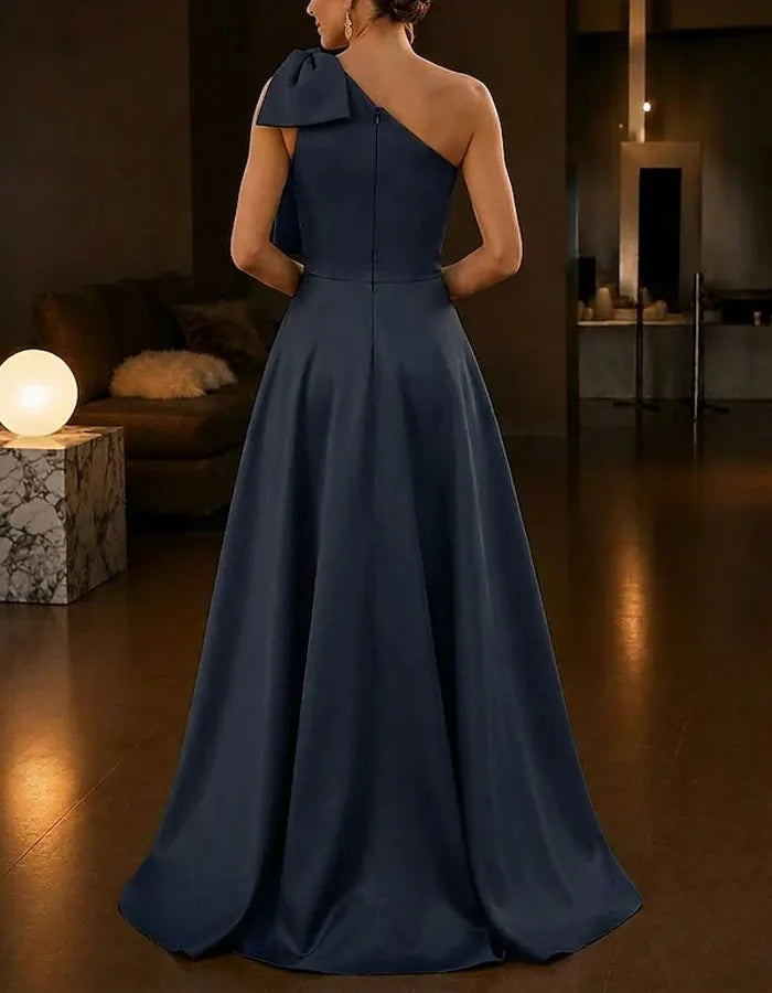Solid Color Satin Sequined One Shoulder  Maxi Dress