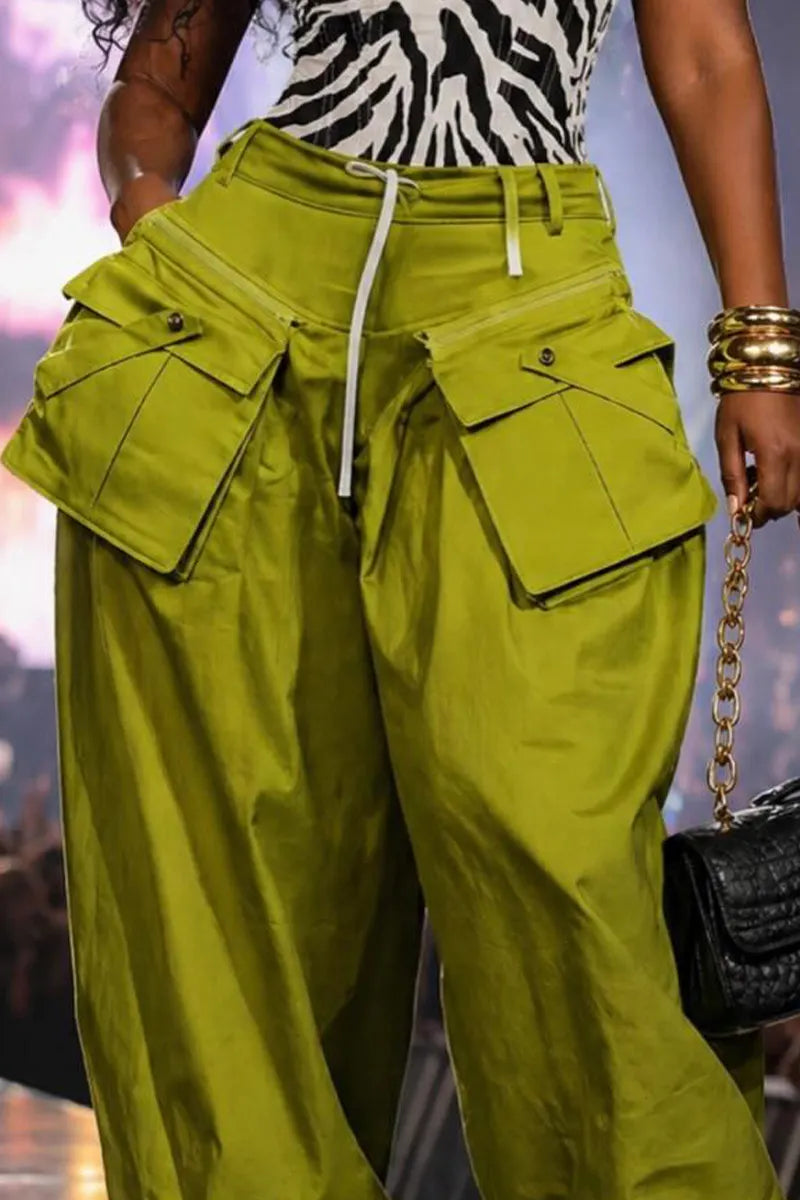 Women's High-Waisted Baggy Cargo Pants with Utility Pockets & Relaxed Fit