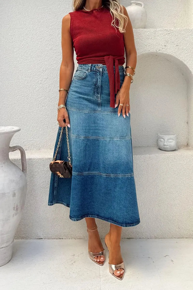 Women's Vintage High Waist A Line Casual Denim Skirt