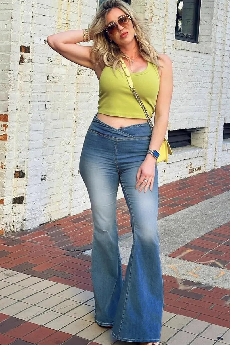 Women's Fashion Elastic Waistband Flared Jeans