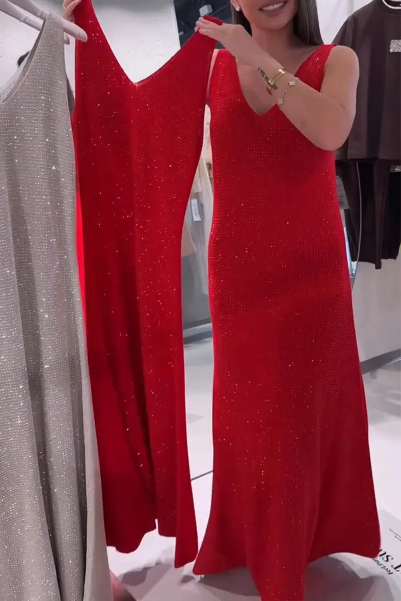 Women's Fashion Sparkling Rhinestone Knit Dress