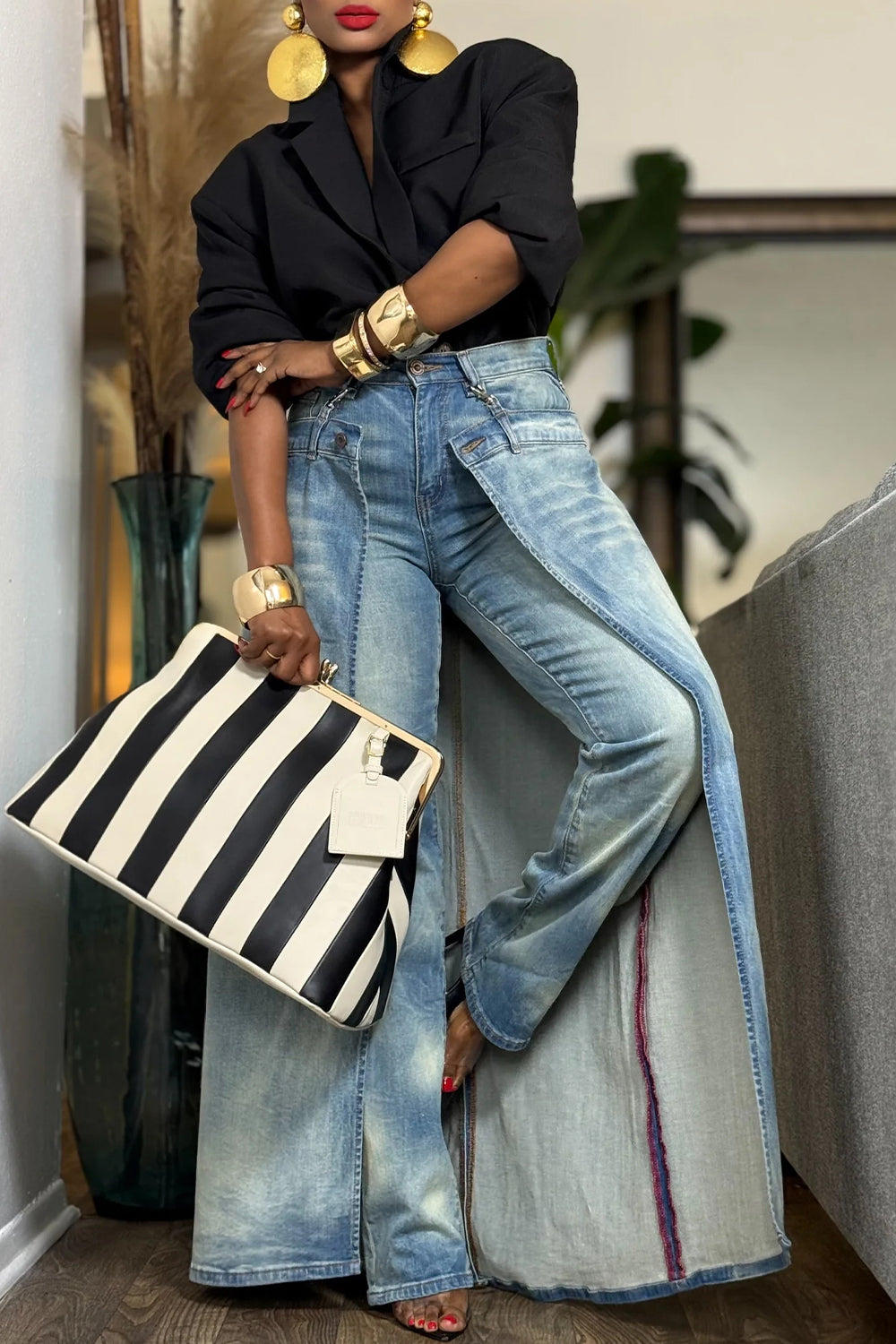 Plus Size Party Light Blue With Skirt Overlay Denim Jeans