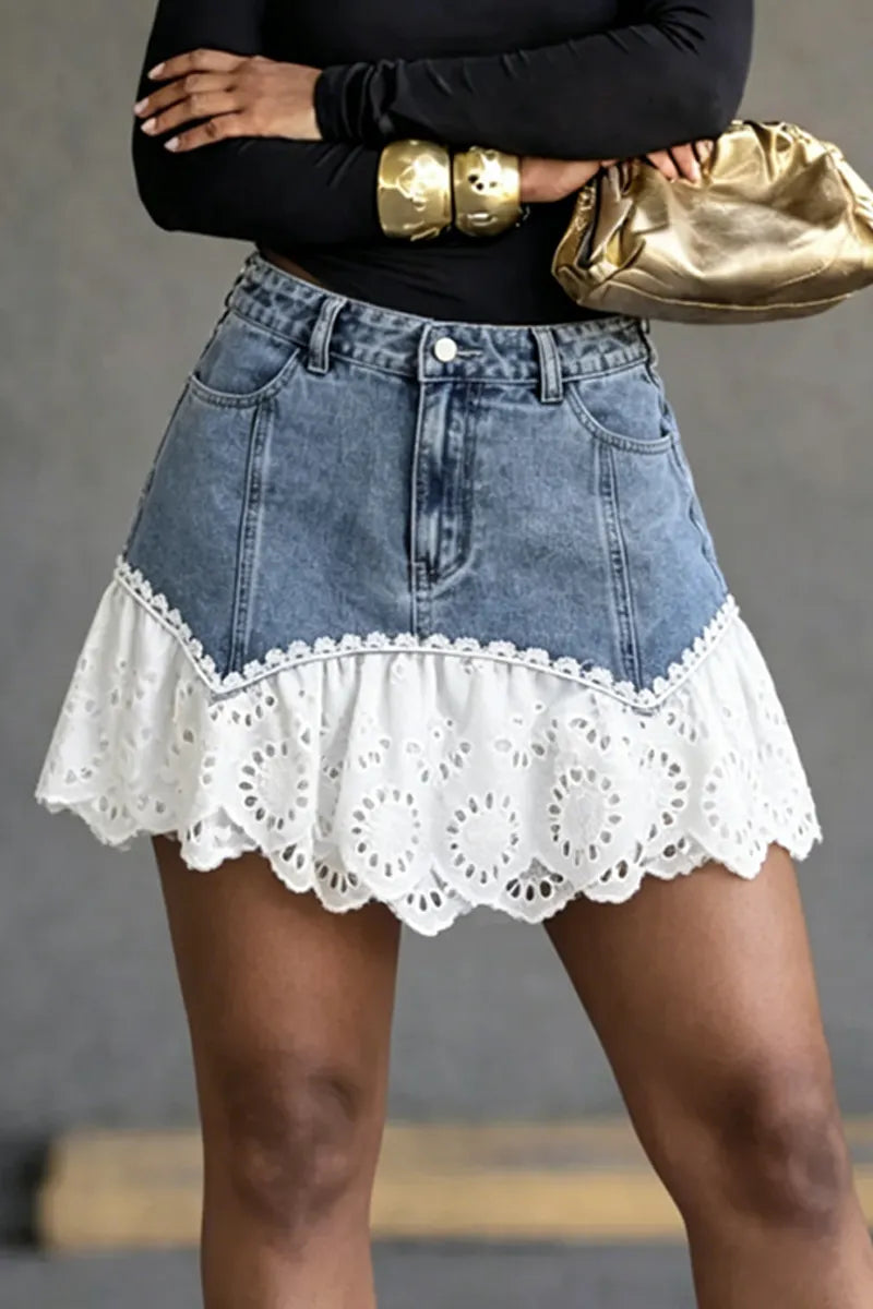 Ladies' Best-Selling Elegant Patchwork Denim Short Skirt