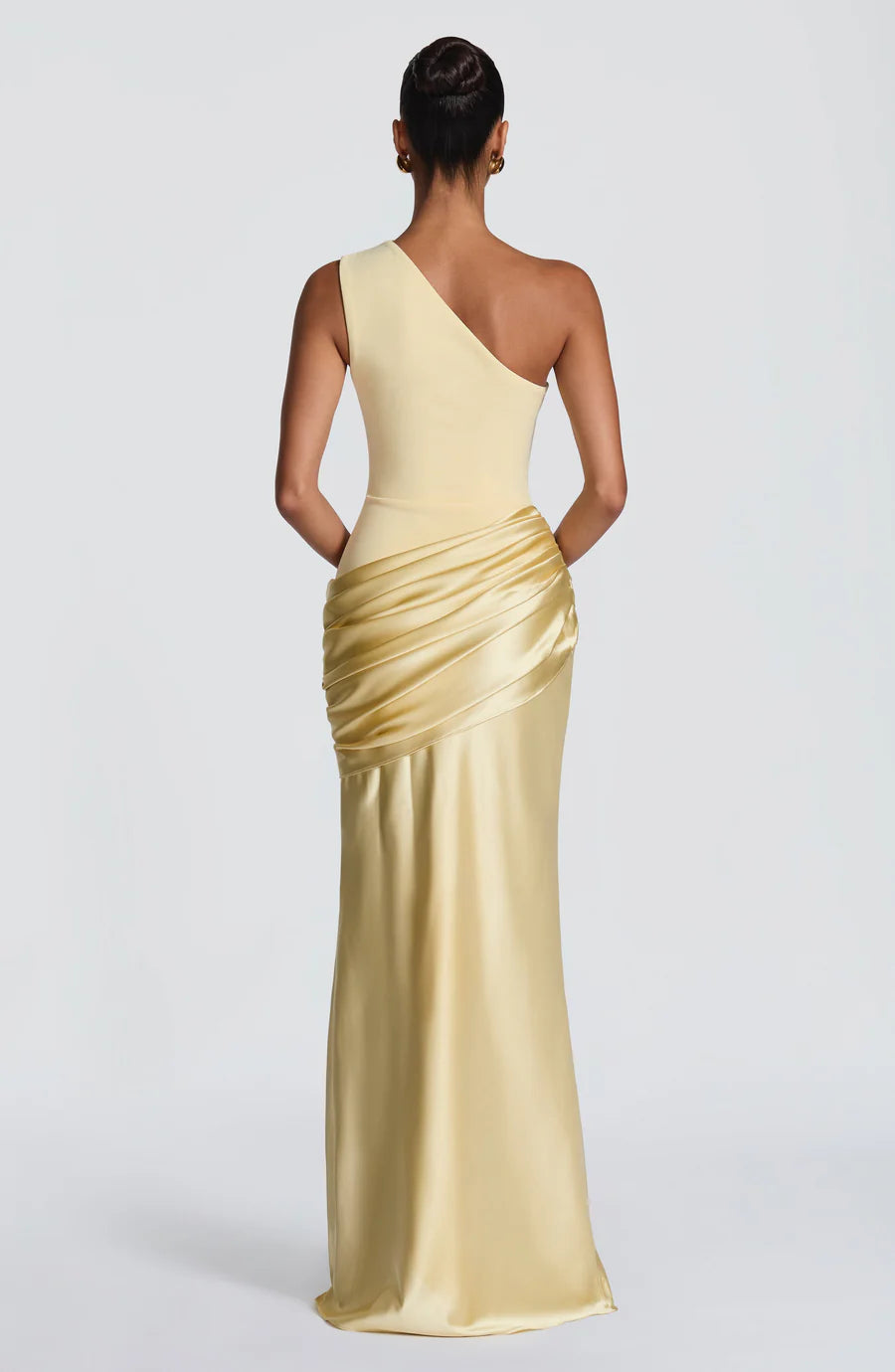 Champagne Yellow Satin Formal Maxi Dress Collection - Elegant Evening Gown for Weddings & Prom