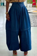 Women's Wide-Leg Pinstripe Trousers with Tiered Voluminous Silhouette