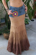 Hot Selling Women's Casual Denim Patchwork Long Skirt