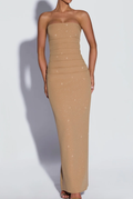 Nude Sequin Strapless Formal Maxi Dress Collection - Ruched & Draped Evening Gowns for Women